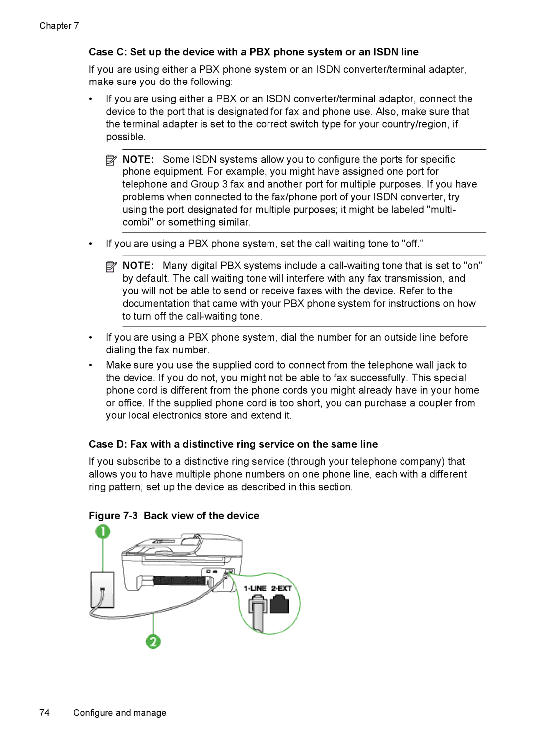 HP J4580, J4500 manual Case D Fax with a distinctive ring service on the same line 