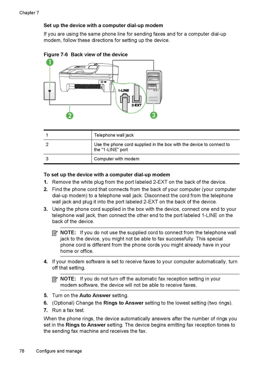 HP J4580, J4500 manual Set up the device with a computer dial-up modem, To set up the device with a computer dial-up modem 