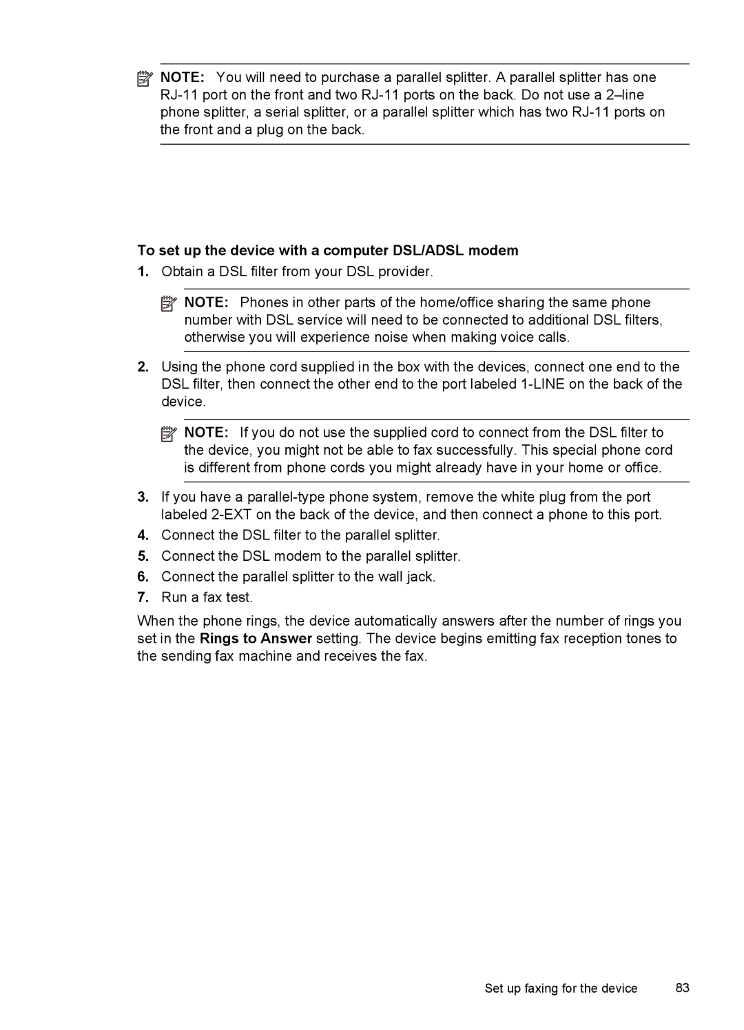 HP J4500, J4580 manual To set up the device with a computer DSL/ADSL modem 