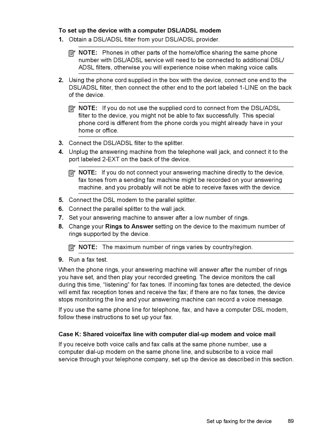 HP J4500, J4580 manual To set up the device with a computer DSL/ADSL modem 