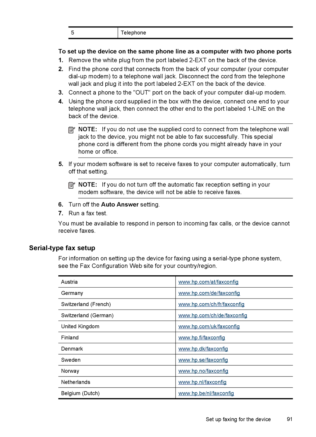 HP J4500, J4580 manual Serial-type fax setup 