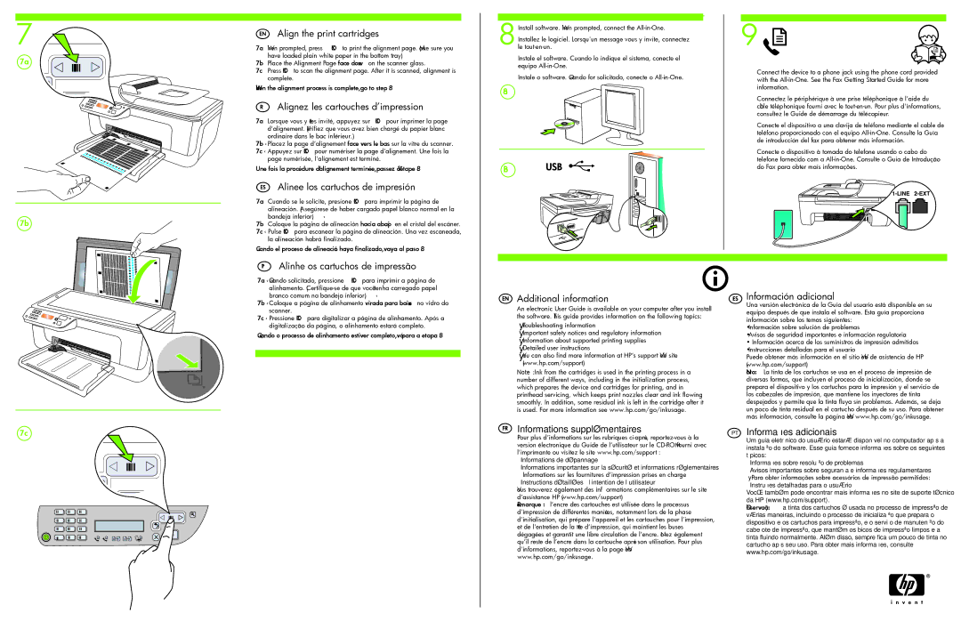 HP J4524, J4580 EN Align the print cartridges, FR Alignez les cartouches d’impression, Alinee los cartuchos de impresión 