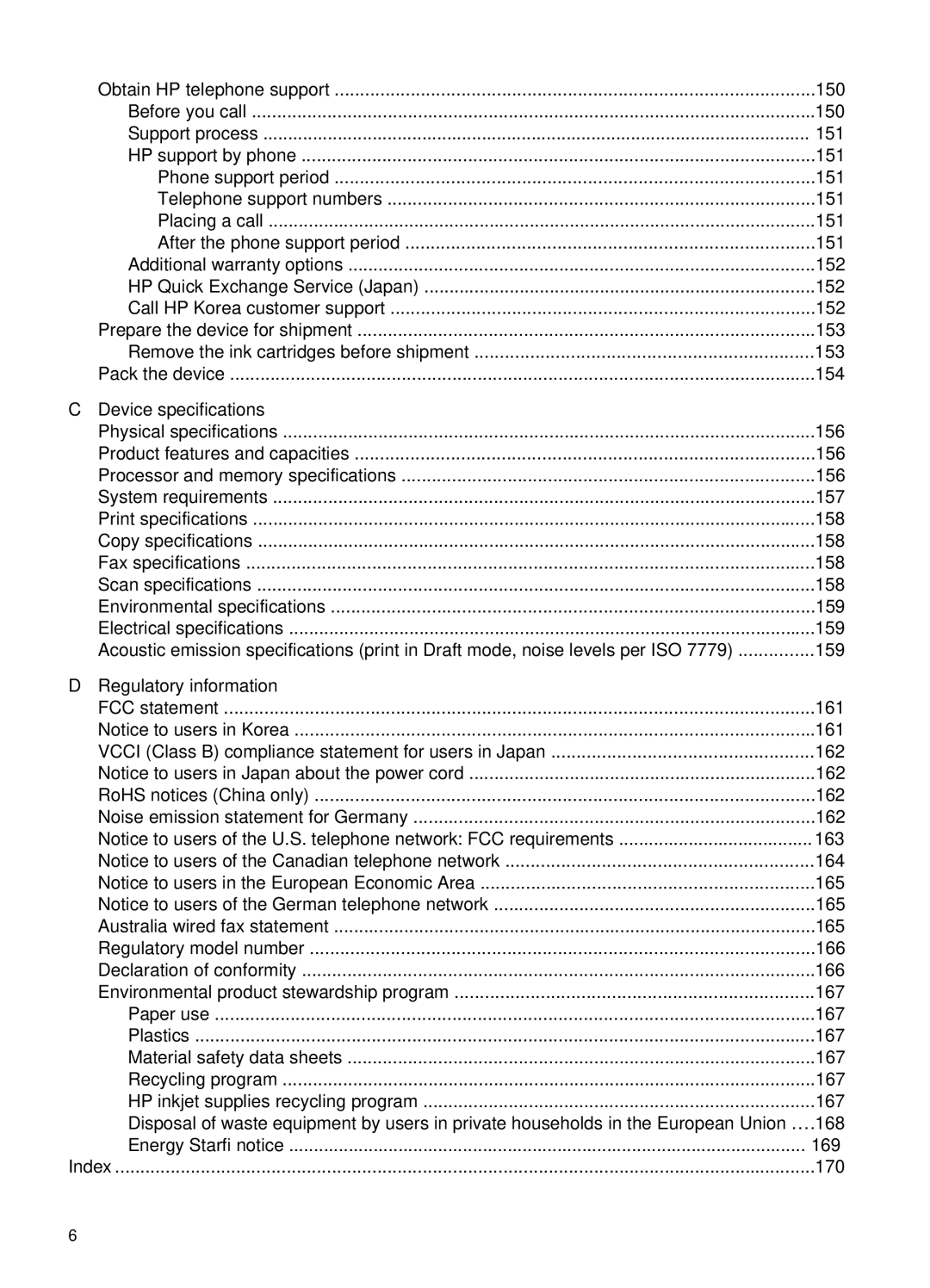 HP J4660 manual Device specifications, Regulatory information 