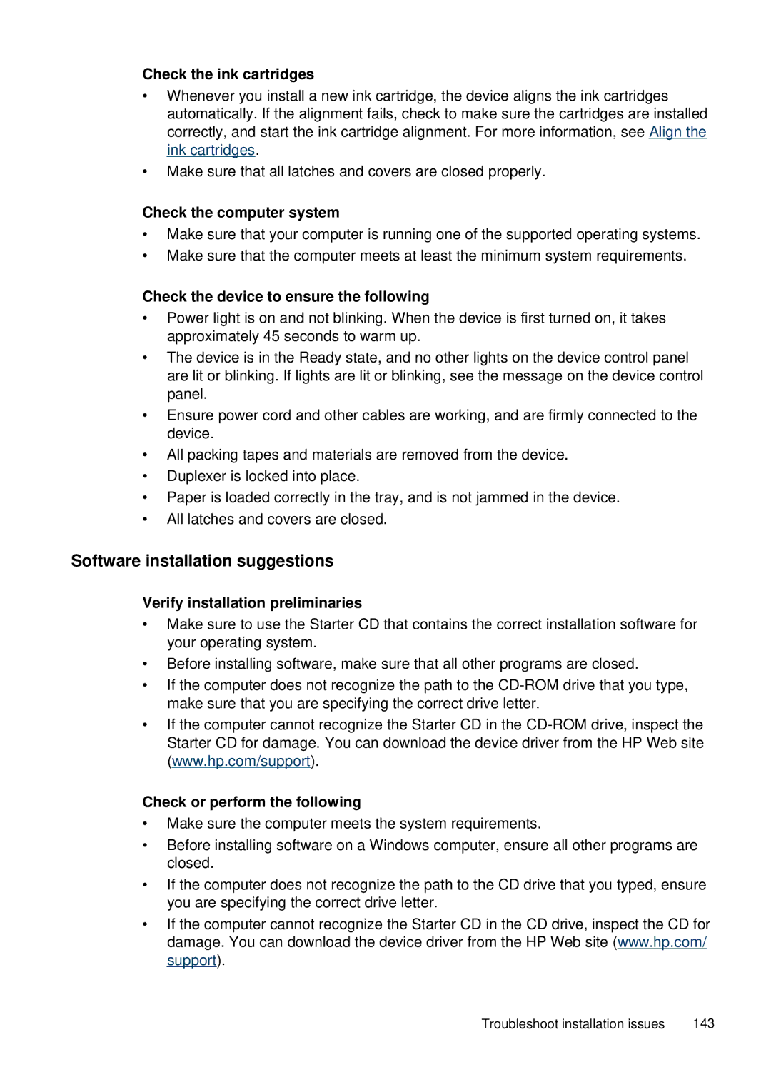 HP J4660 manual Software installation suggestions, Check the computer system, Check the device to ensure the following 