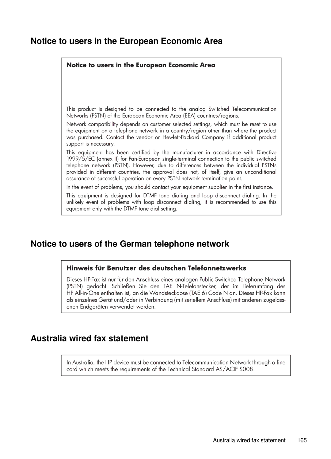 HP J4660 manual Australia wired fax statement, Hinweis für Benutzer des deutschen Telefonnetzwerks 