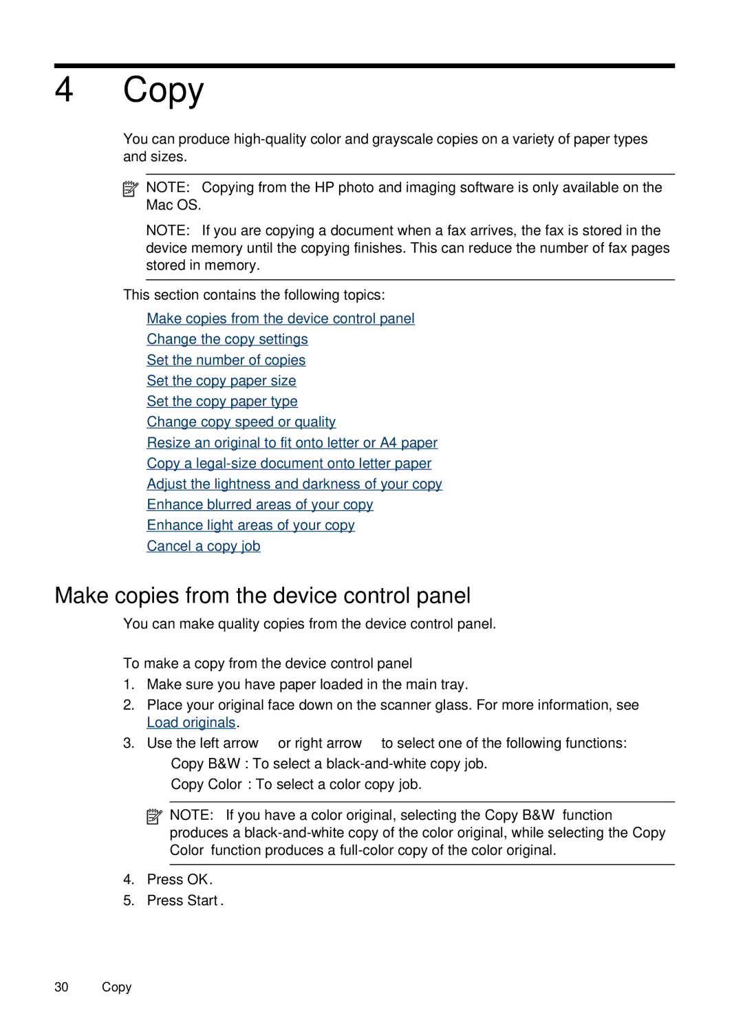 HP J4660 manual Copy, Make copies from the device control panel, To make a copy from the device control panel 