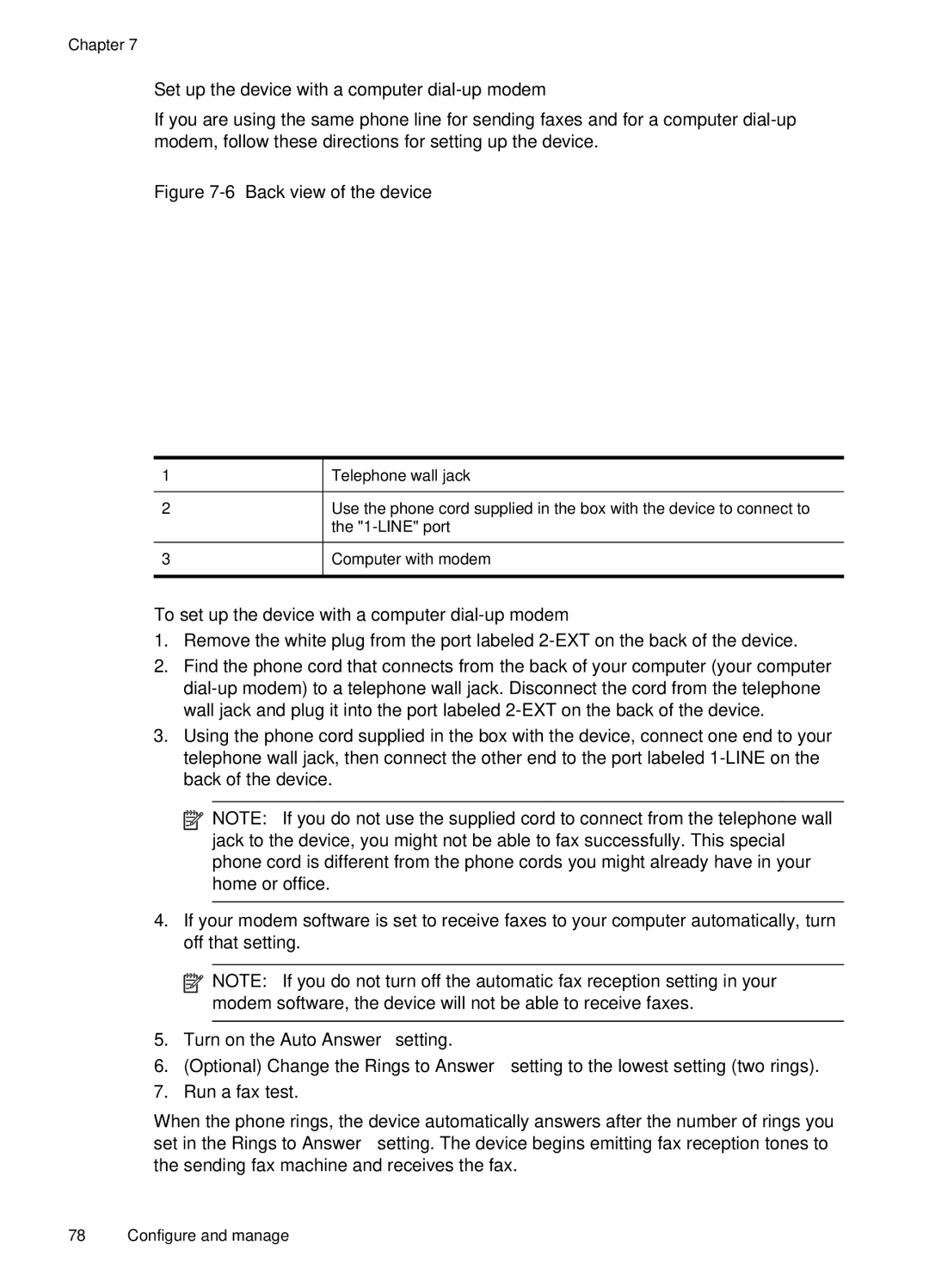 HP J4660 manual Set up the device with a computer dial-up modem, To set up the device with a computer dial-up modem 