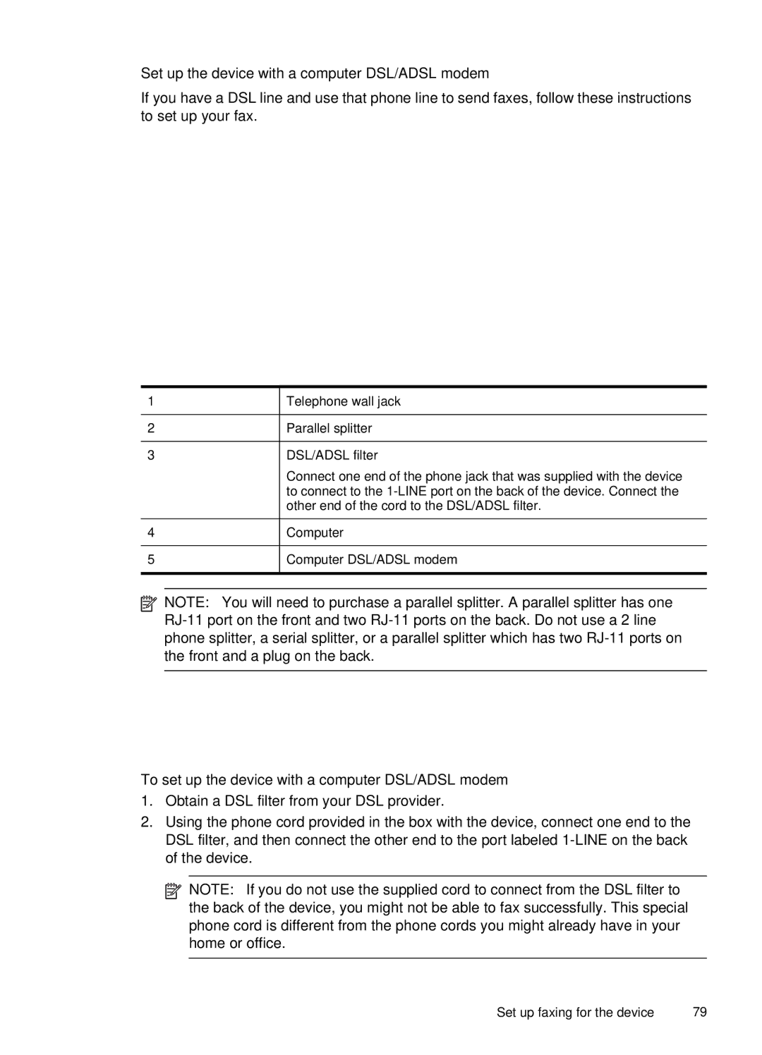 HP J4660 manual Set up the device with a computer DSL/ADSL modem, To set up the device with a computer DSL/ADSL modem 