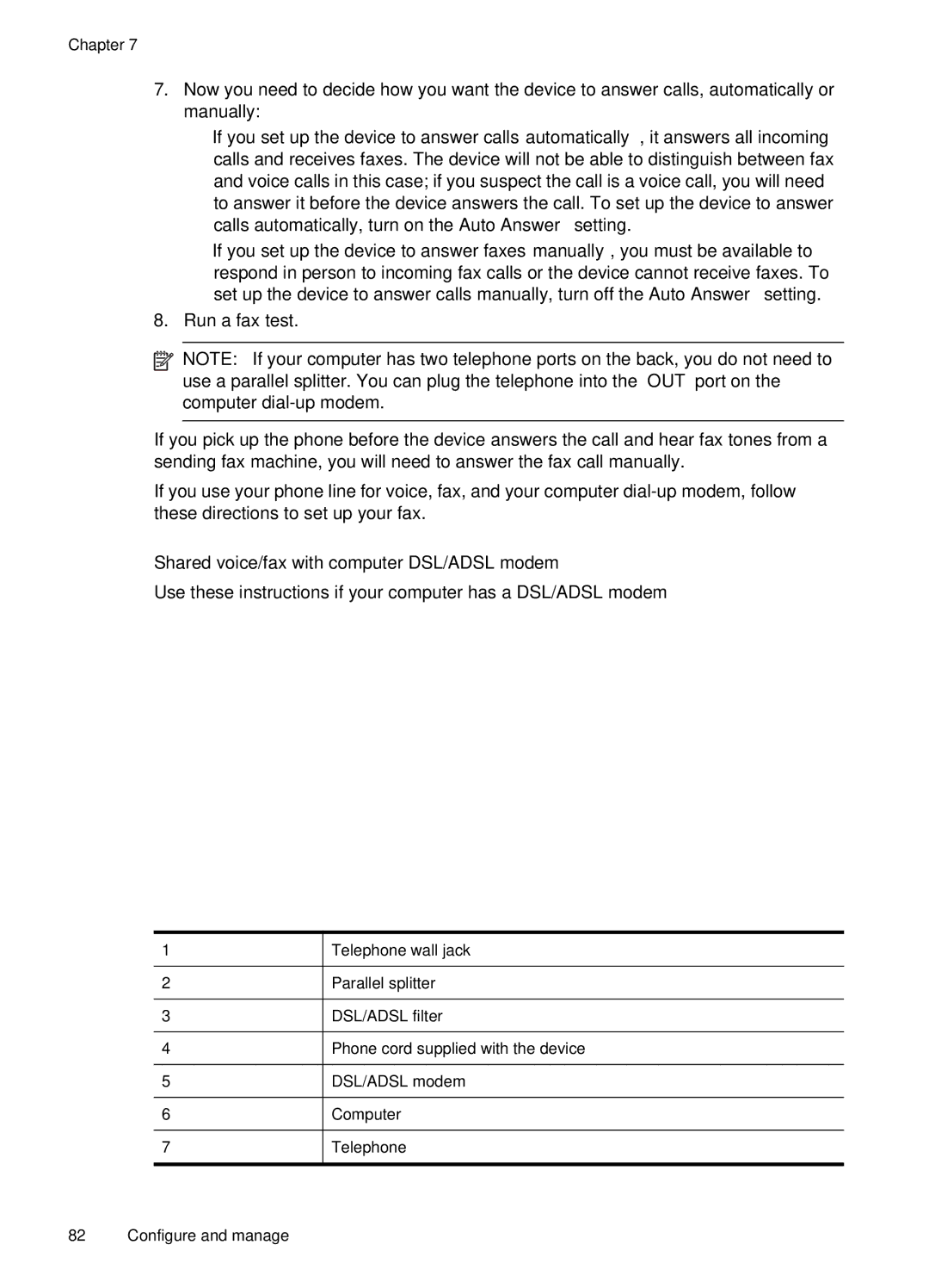 HP J4660 manual Shared voice/fax with computer DSL/ADSL modem 