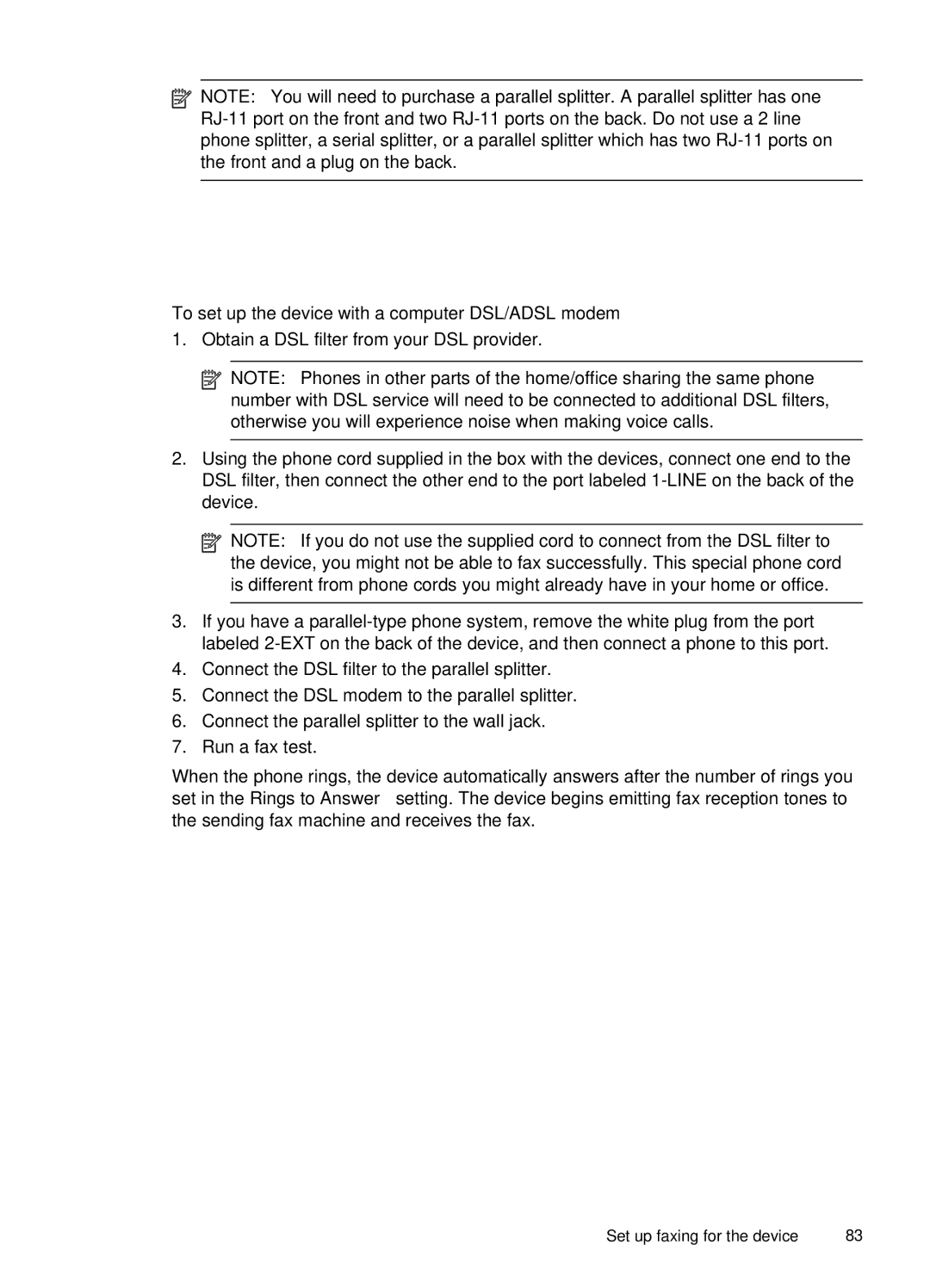 HP J4660 manual To set up the device with a computer DSL/ADSL modem 