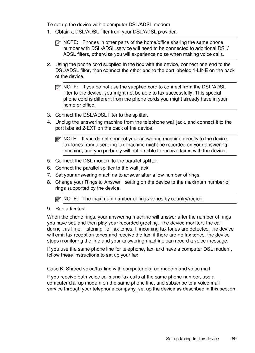 HP J4660 manual To set up the device with a computer DSL/ADSL modem 