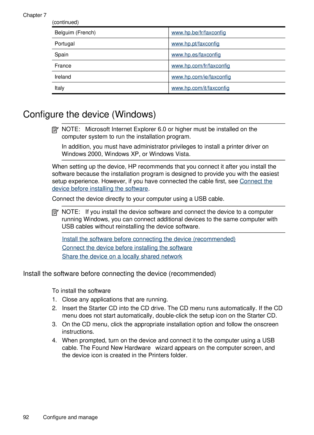 HP J4660 manual Configure the device Windows, To install the software 