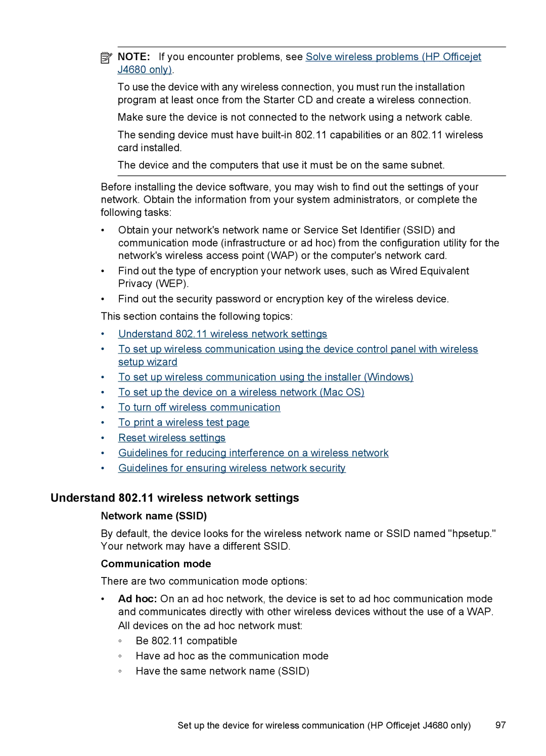 HP J4660, J4680, J4580, J4540, J4550 manual Understand 802.11 wireless network settings, Network name Ssid, Communication mode 