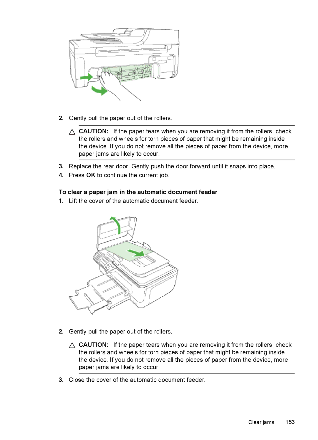 HP J4580, J4680, J4660, J4540, J4550 manual To clear a paper jam in the automatic document feeder 