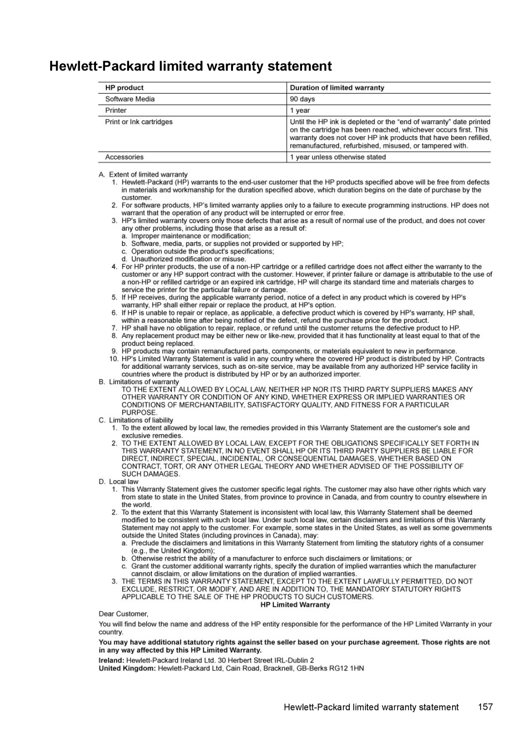 HP J4660, J4680, J4580, J4540, J4550 manual Hewlett-Packard limited warranty statement 