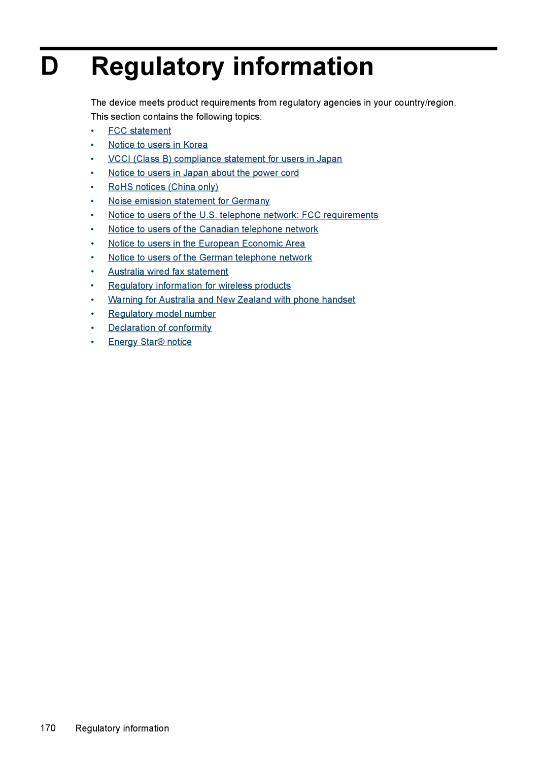 HP J4550, J4680, J4660, J4580, J4540 manual Regulatory information 