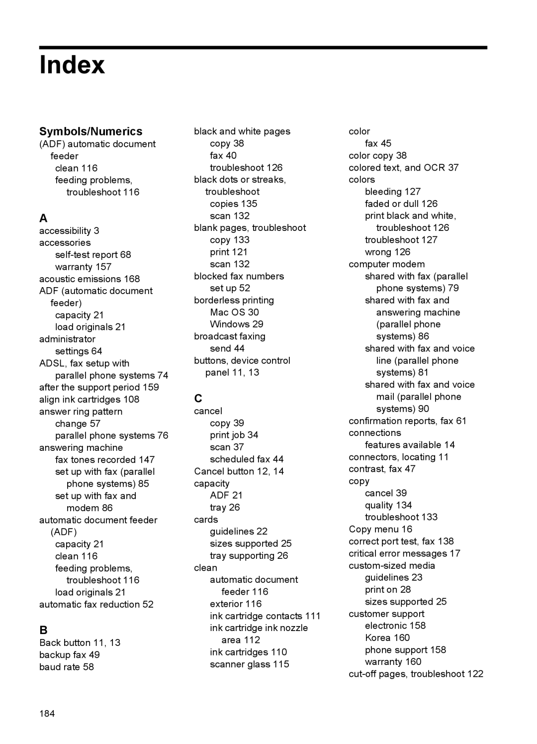 HP J4540, J4680, J4660, J4580, J4550 manual Index, Symbols/Numerics 