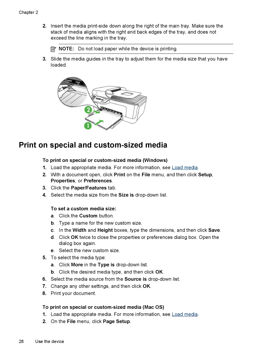 HP J4580, J4680, J4660, J4540 Print on special and custom-sized media, To print on special or custom-sized media Windows 