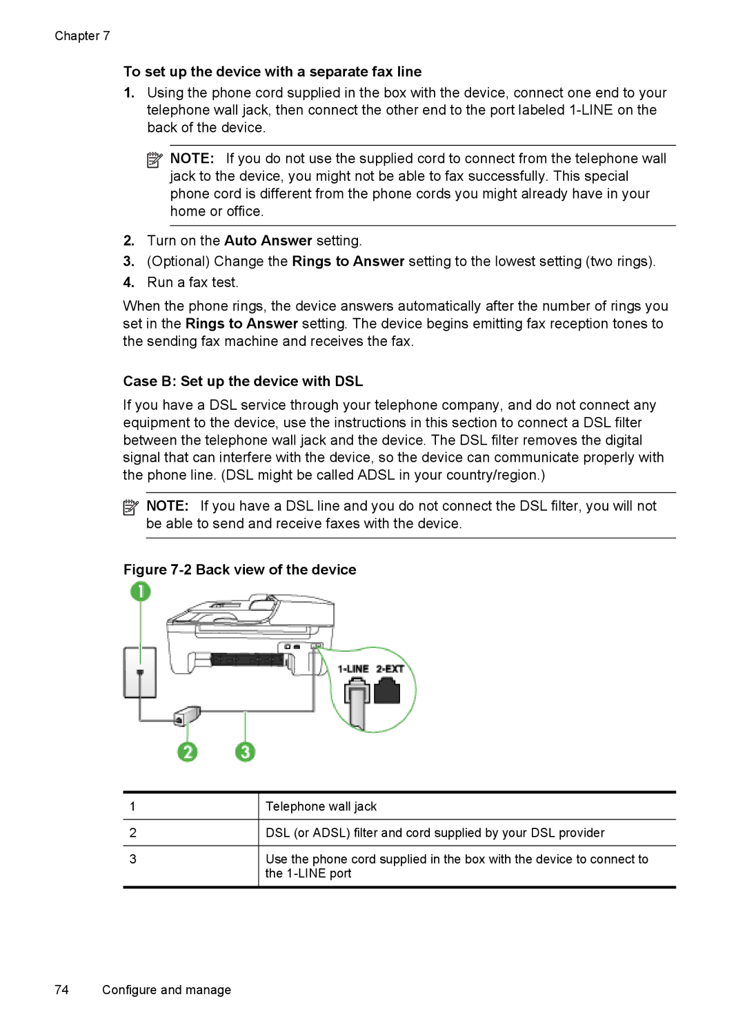 HP J4540, J4680, J4660, J4580, J4550 manual To set up the device with a separate fax line, Case B Set up the device with DSL 