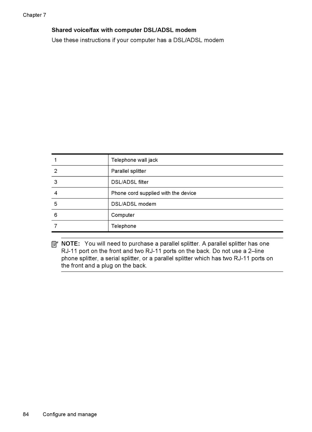 HP J4540, J4680, J4660, J4580, J4550 manual Shared voice/fax with computer DSL/ADSL modem 