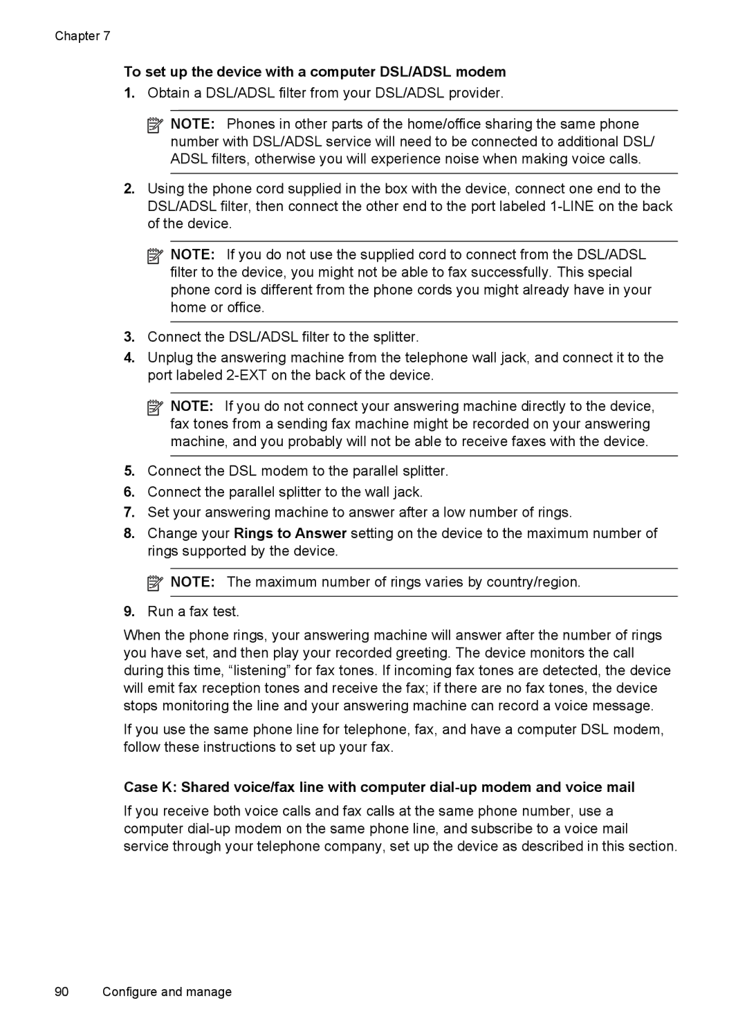 HP J4550, J4680, J4660, J4580, J4540 manual To set up the device with a computer DSL/ADSL modem 