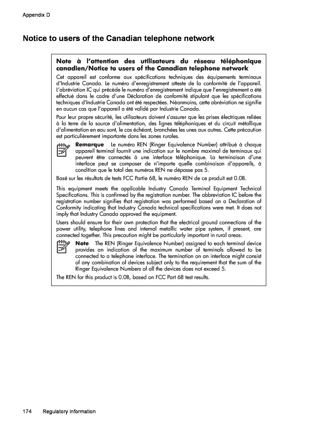 HP J4540, J4680, J4660, J4580, J4550 manual Notice to users of the Canadian telephone network 