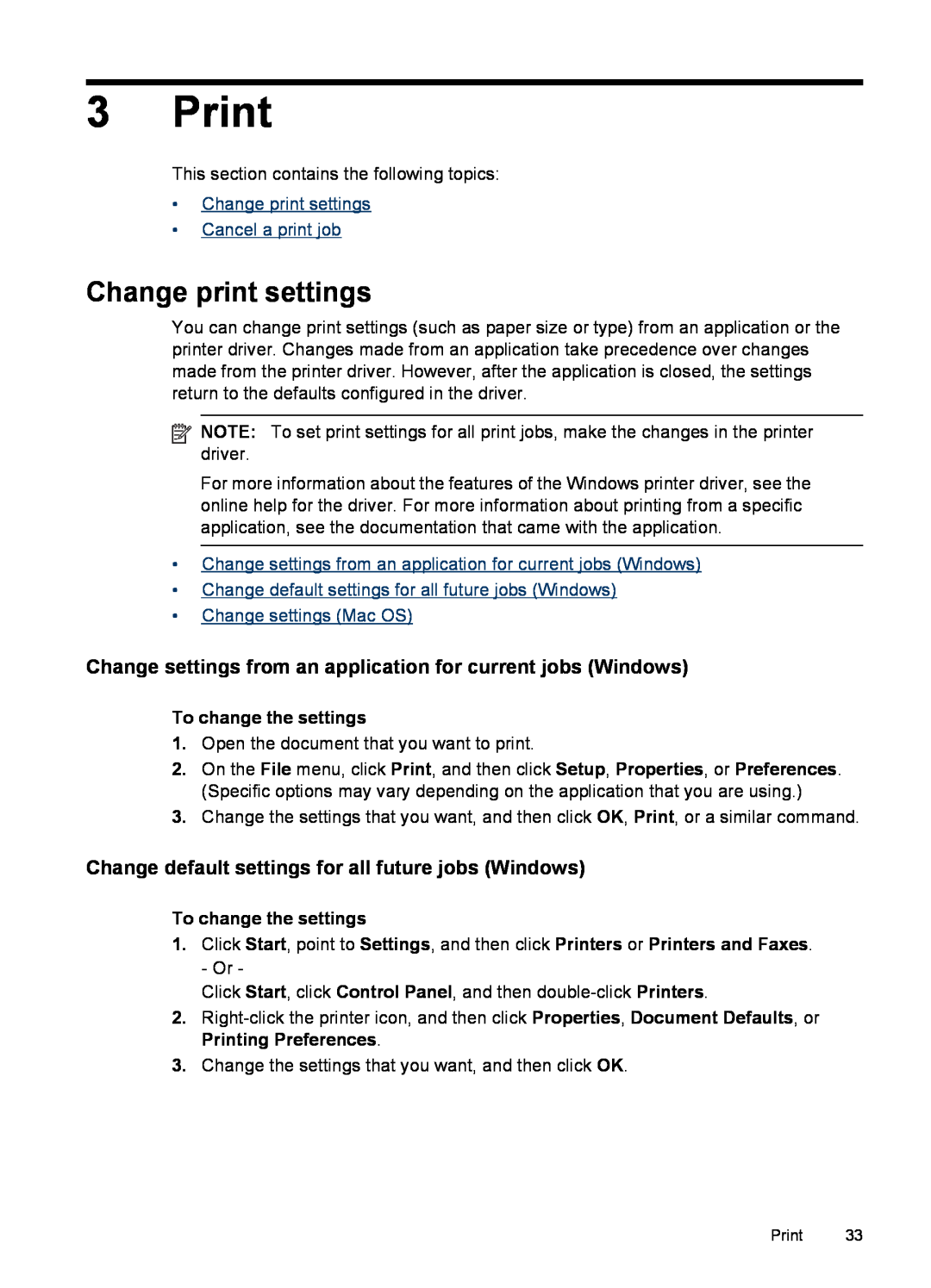 HP J4580, J4680, J4660, J4540 Print, Change print settings, Change settings from an application for current jobs Windows 