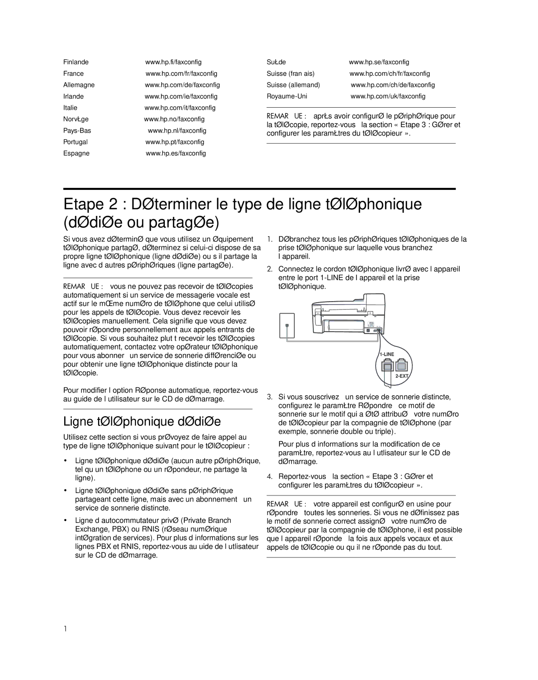 HP J5788, J5780, J5740, J5730 manual Ligne téléphonique dédiée 