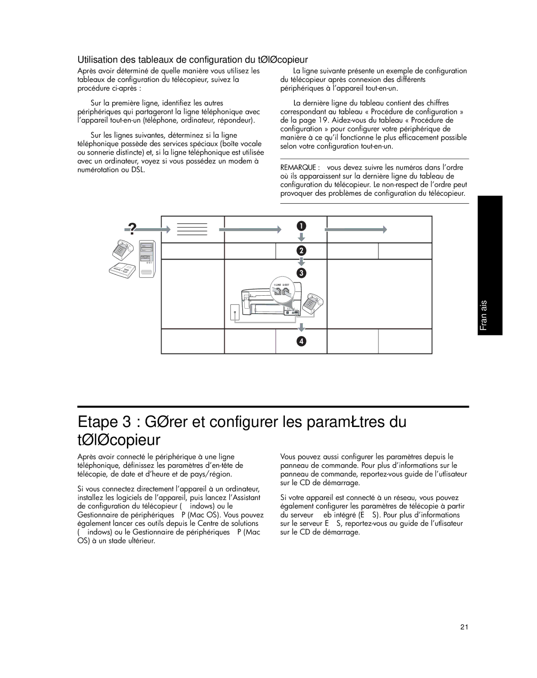 HP J5780, J5788, J5740, J5730 manual Etape 3 Gérer et configurer les paramètres du télécopieur, Numérotation ou DSL 