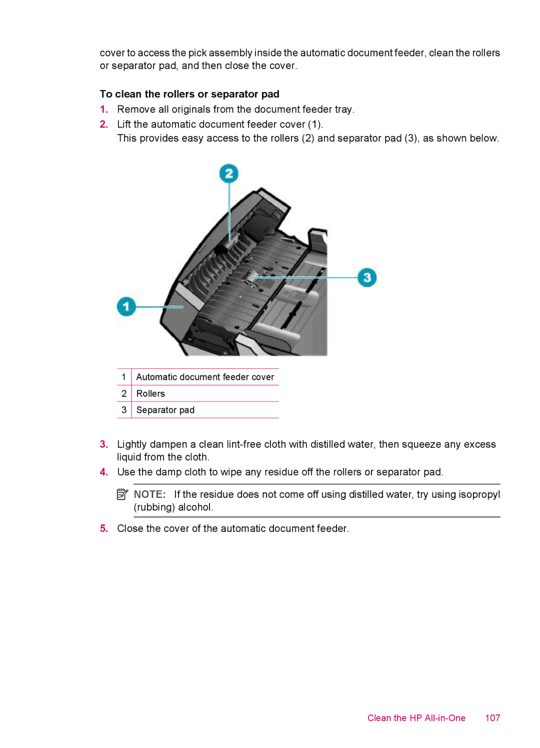 HP J5780, J5788, J5750, J5740 manual To clean the rollers or separator pad 