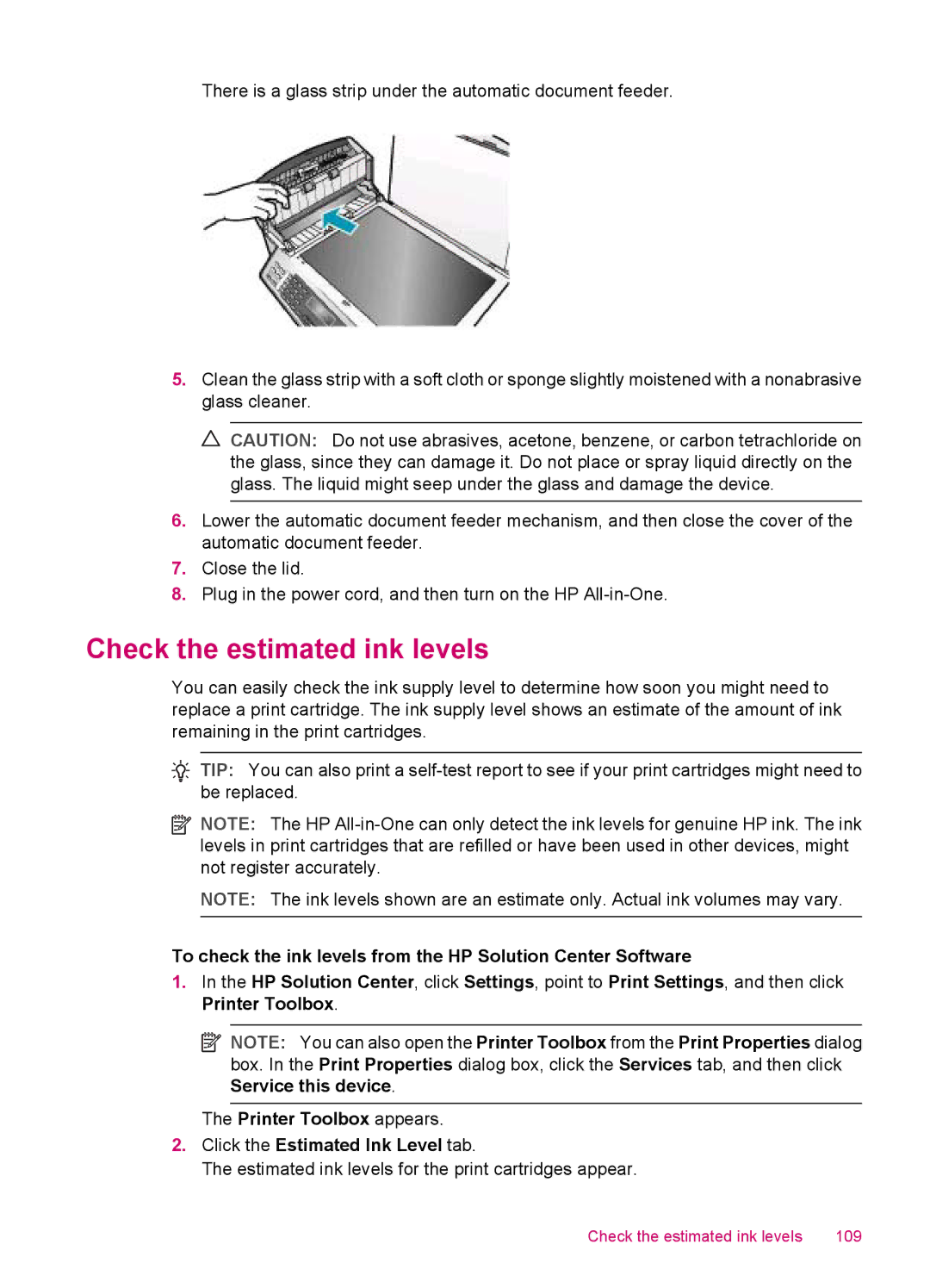 HP J5740, J5788, J5780, J5750 manual Check the estimated ink levels, Printer Toolbox appears Click the Estimated Ink Level tab 