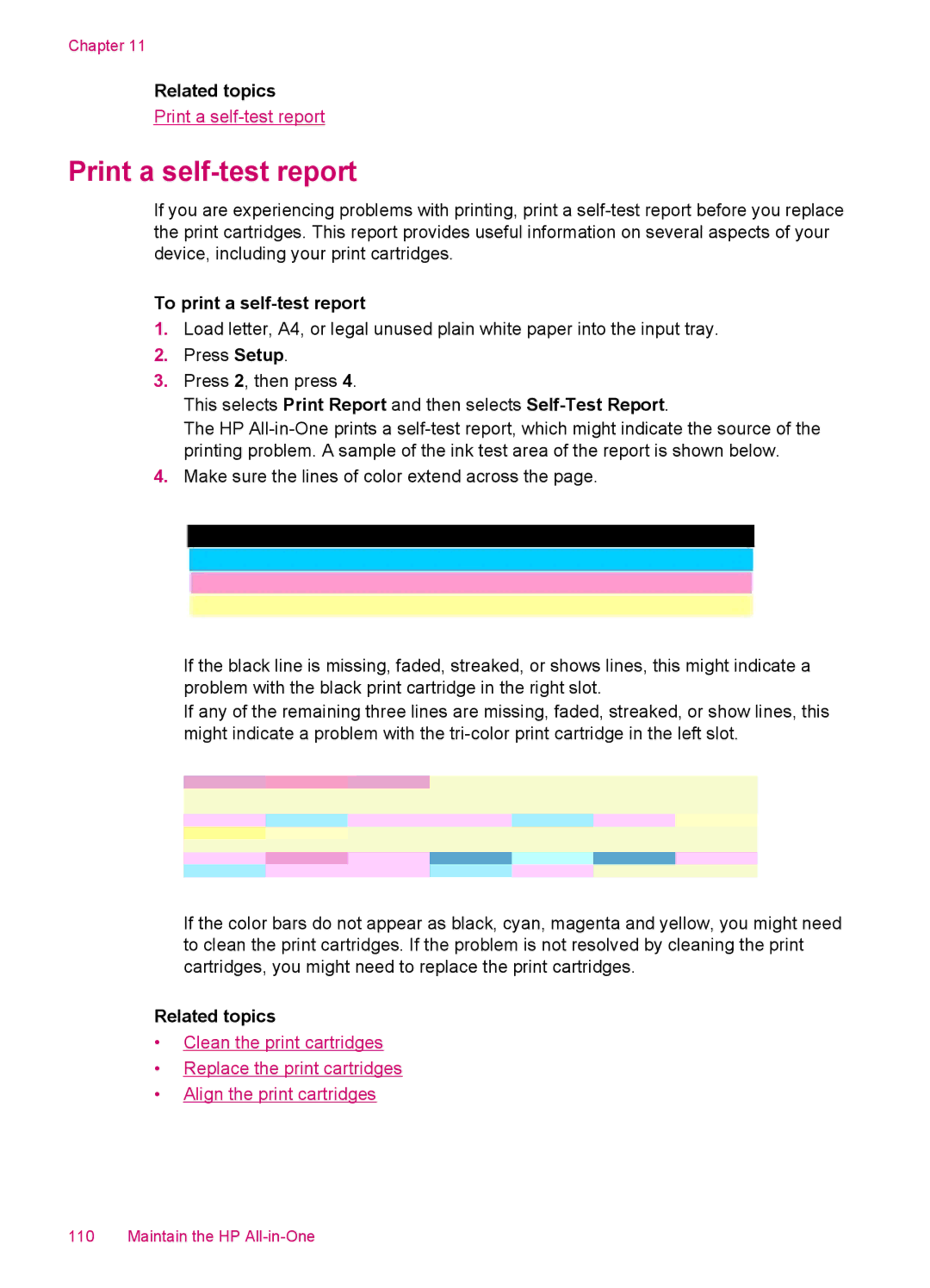 HP J5788, J5780, J5750, J5740 manual Print a self-test report, To print a self-test report 