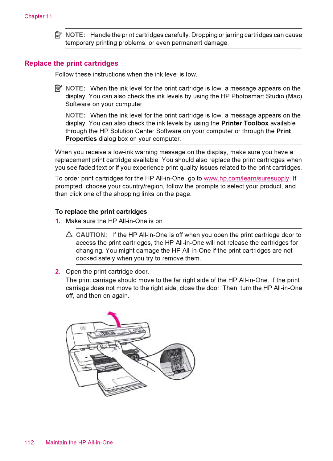 HP J5750, J5788, J5780, J5740 manual Replace the print cartridges, To replace the print cartridges 