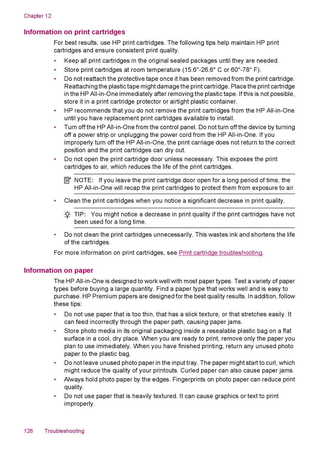 HP J5788, J5780, J5750, J5740 manual Information on print cartridges, Information on paper 