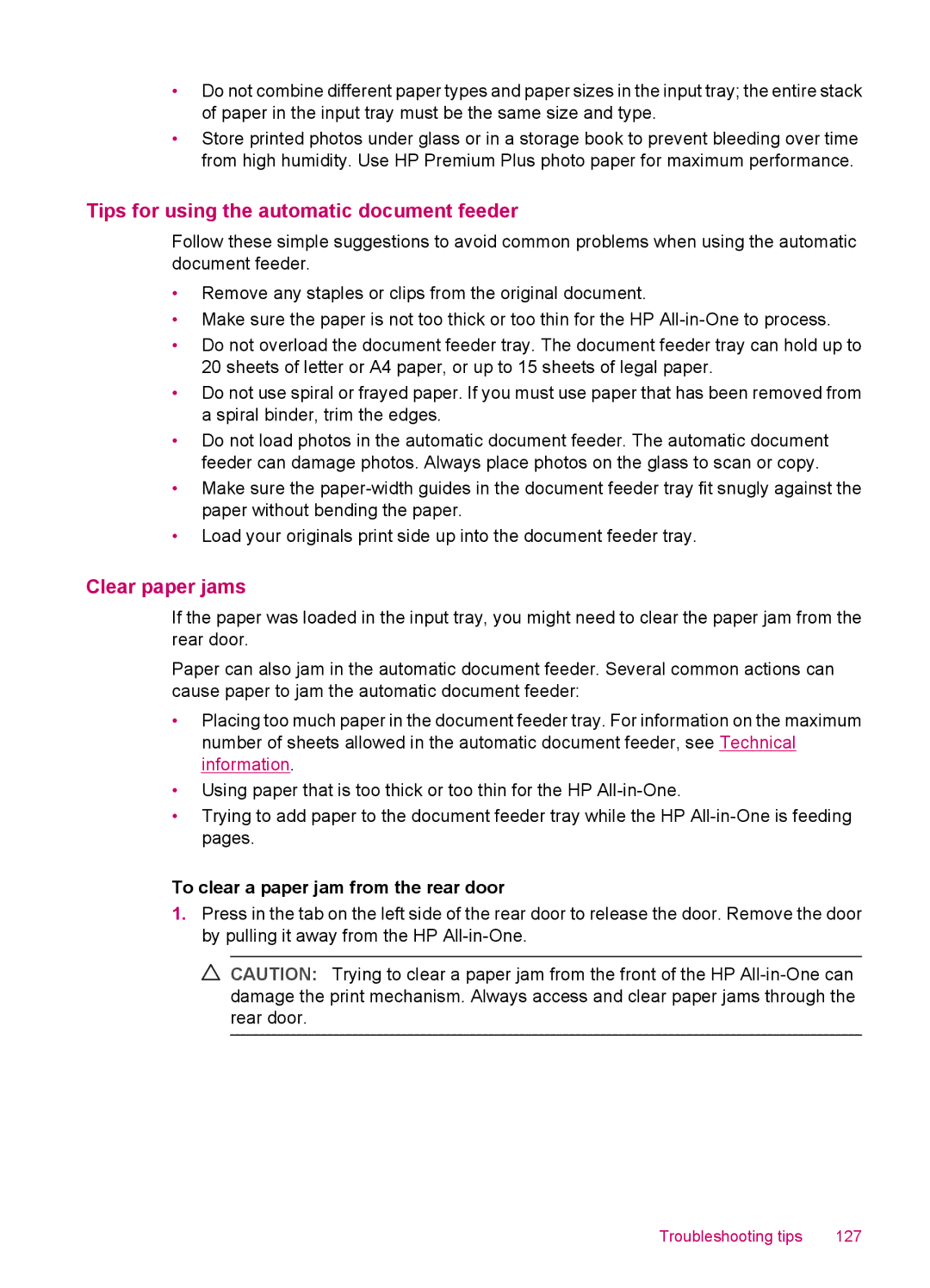 HP J5780, J5788 Tips for using the automatic document feeder, Clear paper jams, To clear a paper jam from the rear door 