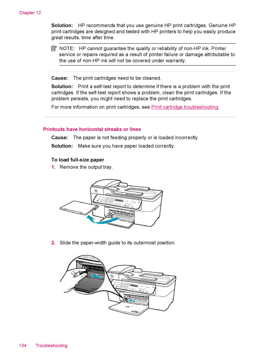 HP J5788, J5780, J5750, J5740 manual Printouts have horizontal streaks or lines, To load full-size paper 