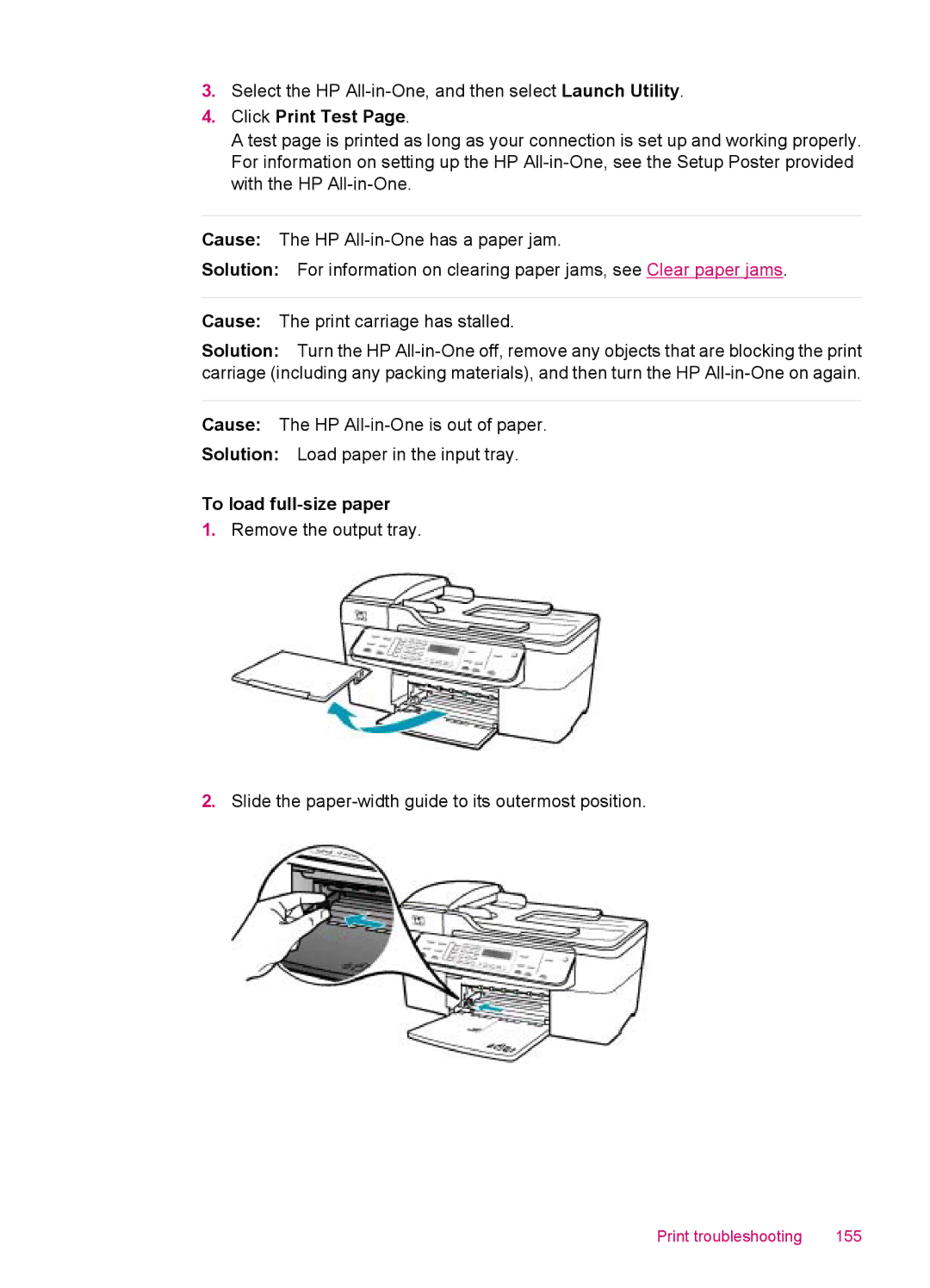 HP J5780, J5788, J5750, J5740 manual Print troubleshooting 155 