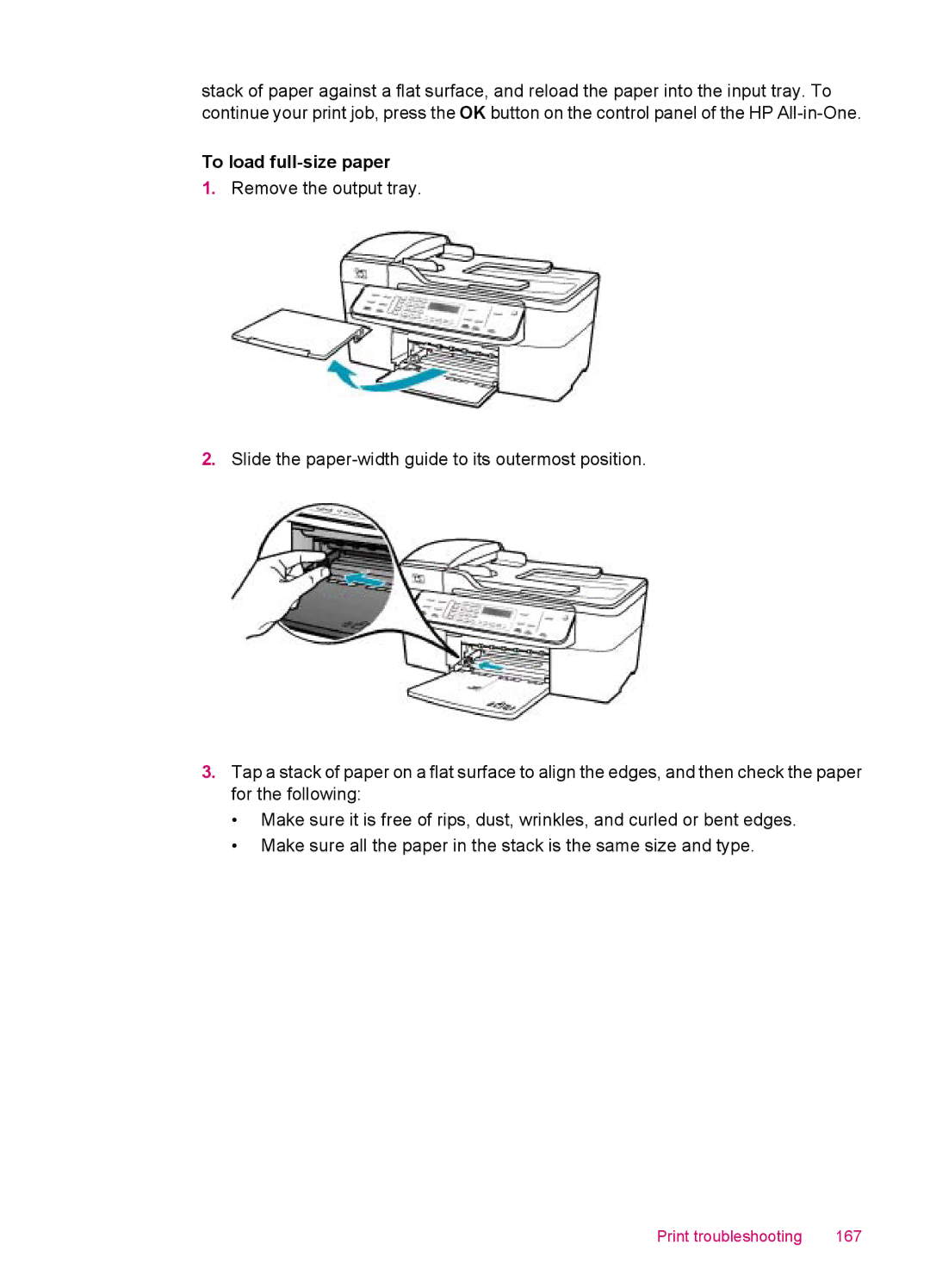 HP J5780, J5788, J5750, J5740 manual Print troubleshooting 167 