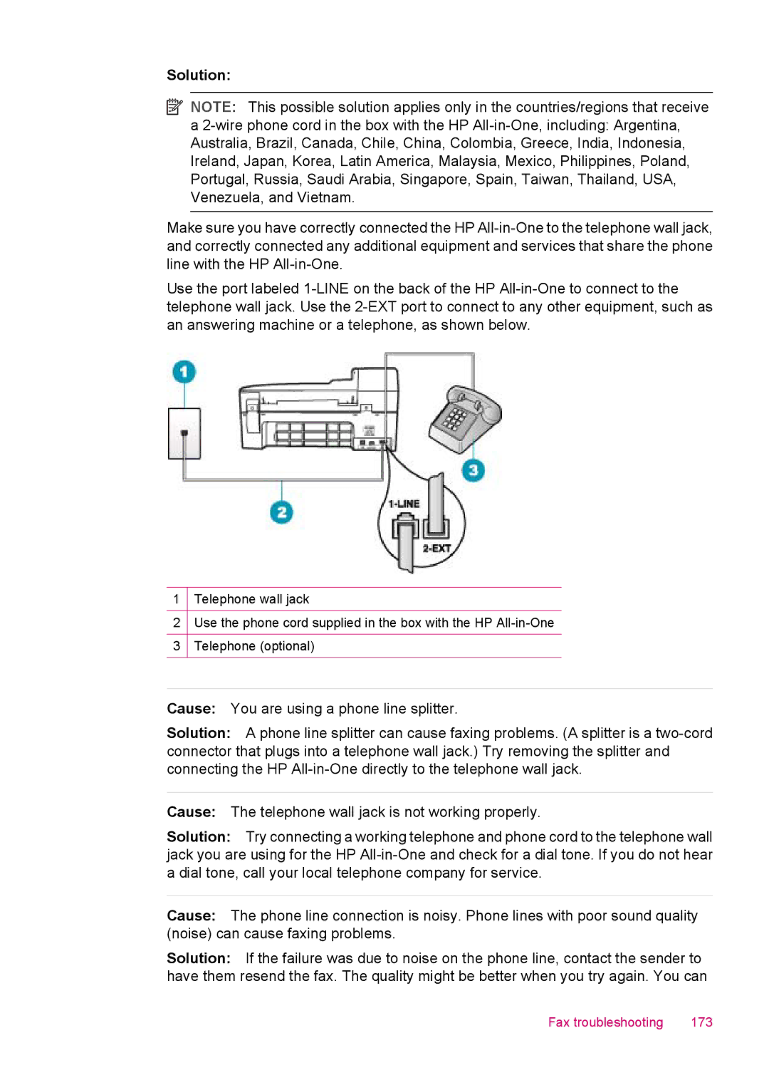 HP J5740, J5788, J5780, J5750 manual Fax troubleshooting 173 