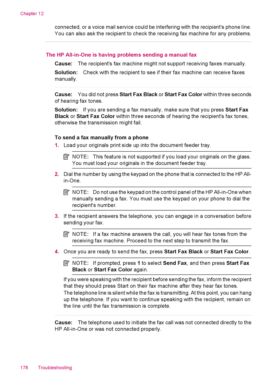 HP J5788, J5780, J5750, J5740 HP All-in-One is having problems sending a manual fax, To send a fax manually from a phone 