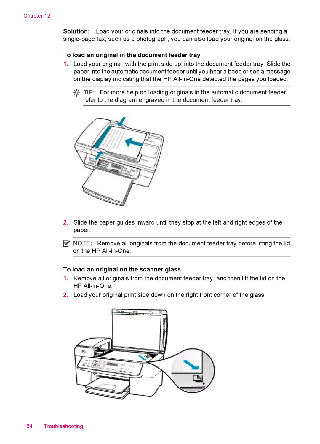 HP J5750, J5788, J5780, J5740 manual To load an original in the document feeder tray 