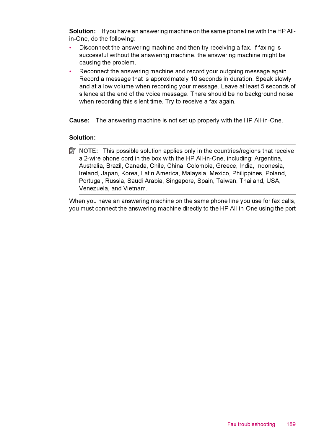 HP J5740, J5788, J5780, J5750 manual Fax troubleshooting 189 