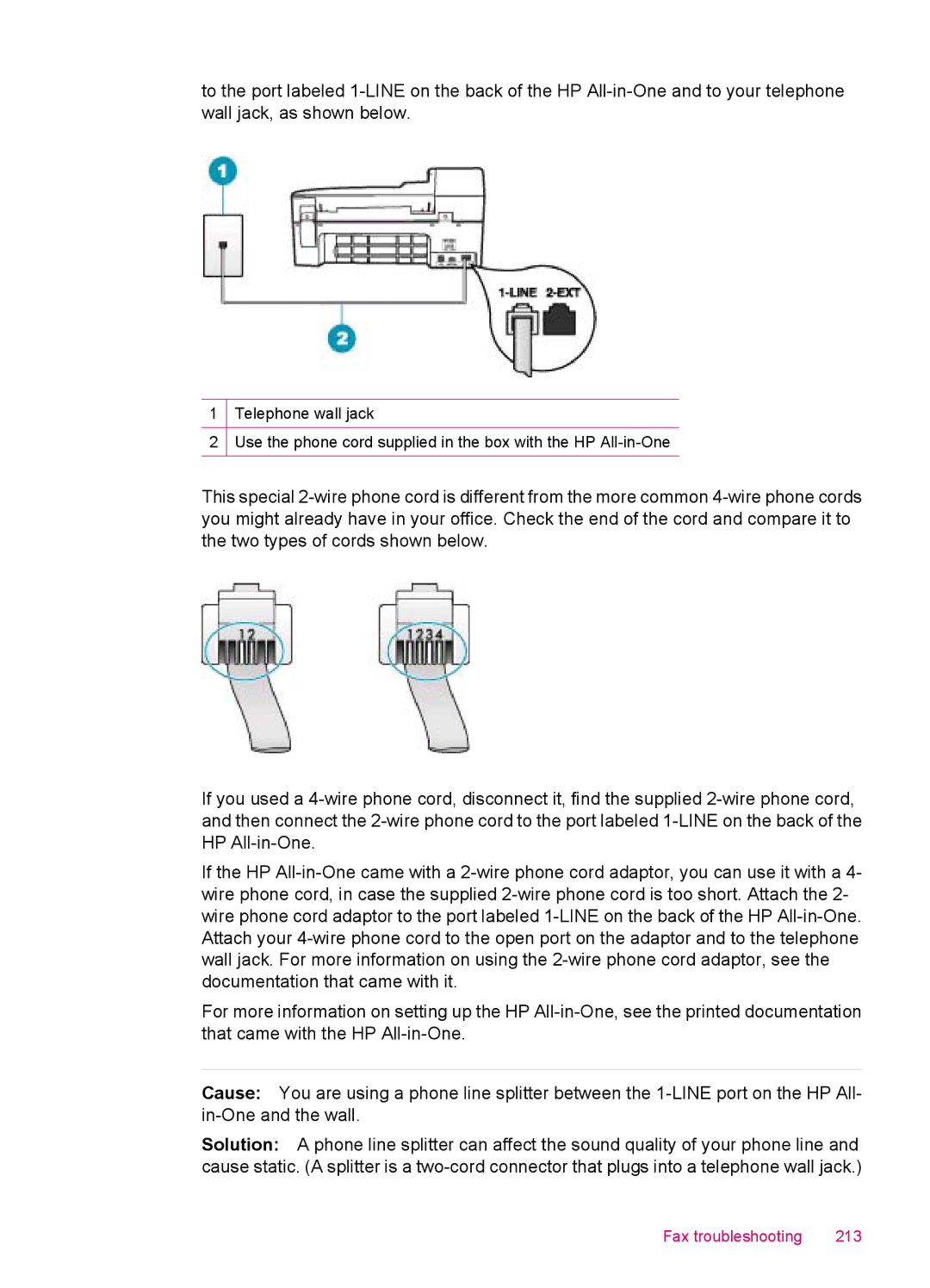 HP J5740, J5788, J5780, J5750 manual Fax troubleshooting 213 