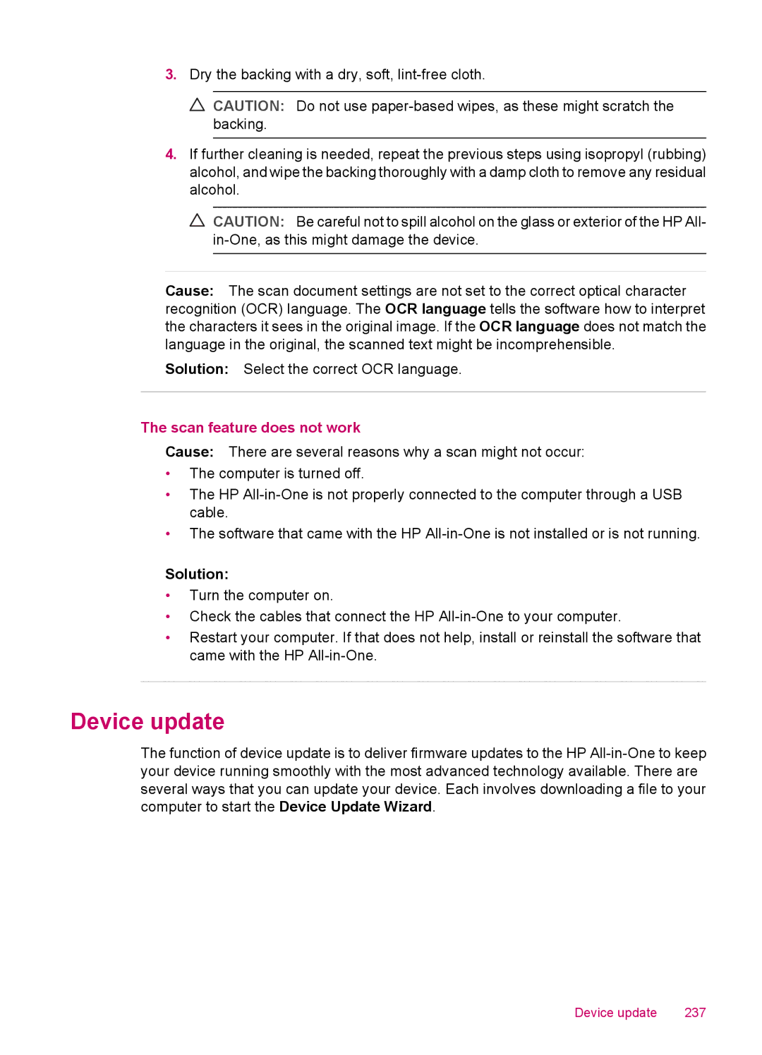 HP J5740, J5788, J5780, J5750 manual Device update, Scan feature does not work 