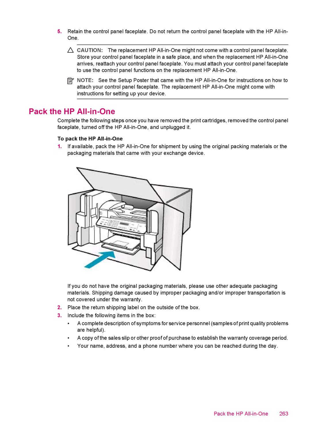 HP J5780, J5788, J5750, J5740 manual Pack the HP All-in-One 