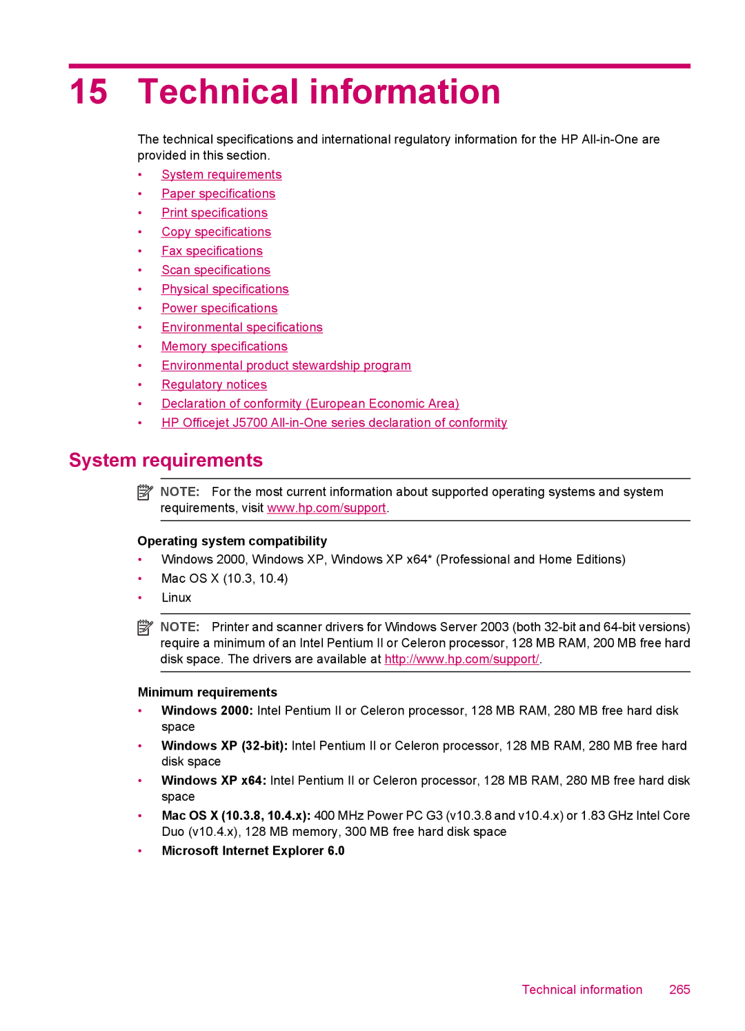 HP J5740, J5788, J5780, J5750 manual Technical information, System requirements 