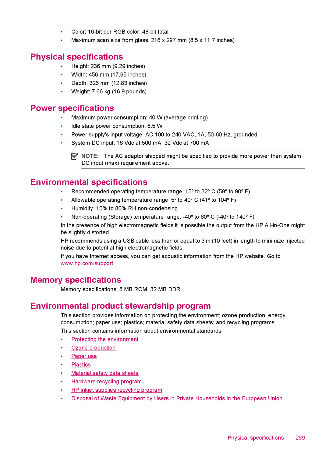 HP J5740, J5788, J5780, J5750 manual Memory specifications 