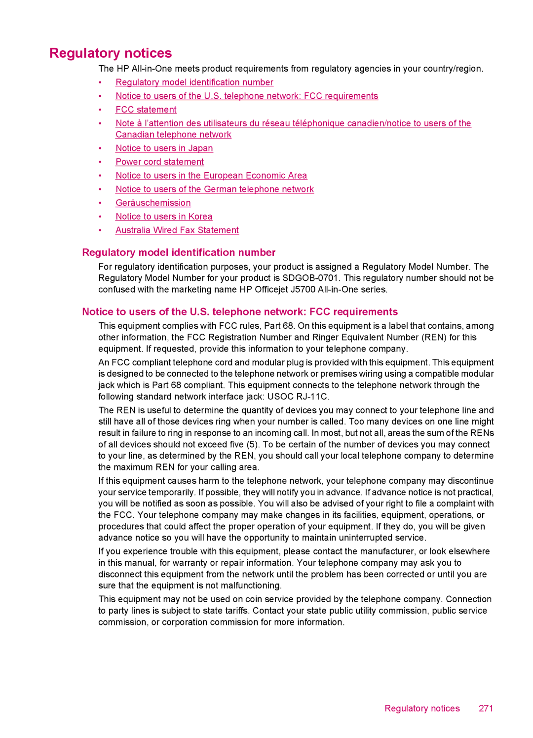 HP J5780, J5788, J5750, J5740 manual Regulatory notices, Regulatory model identification number 