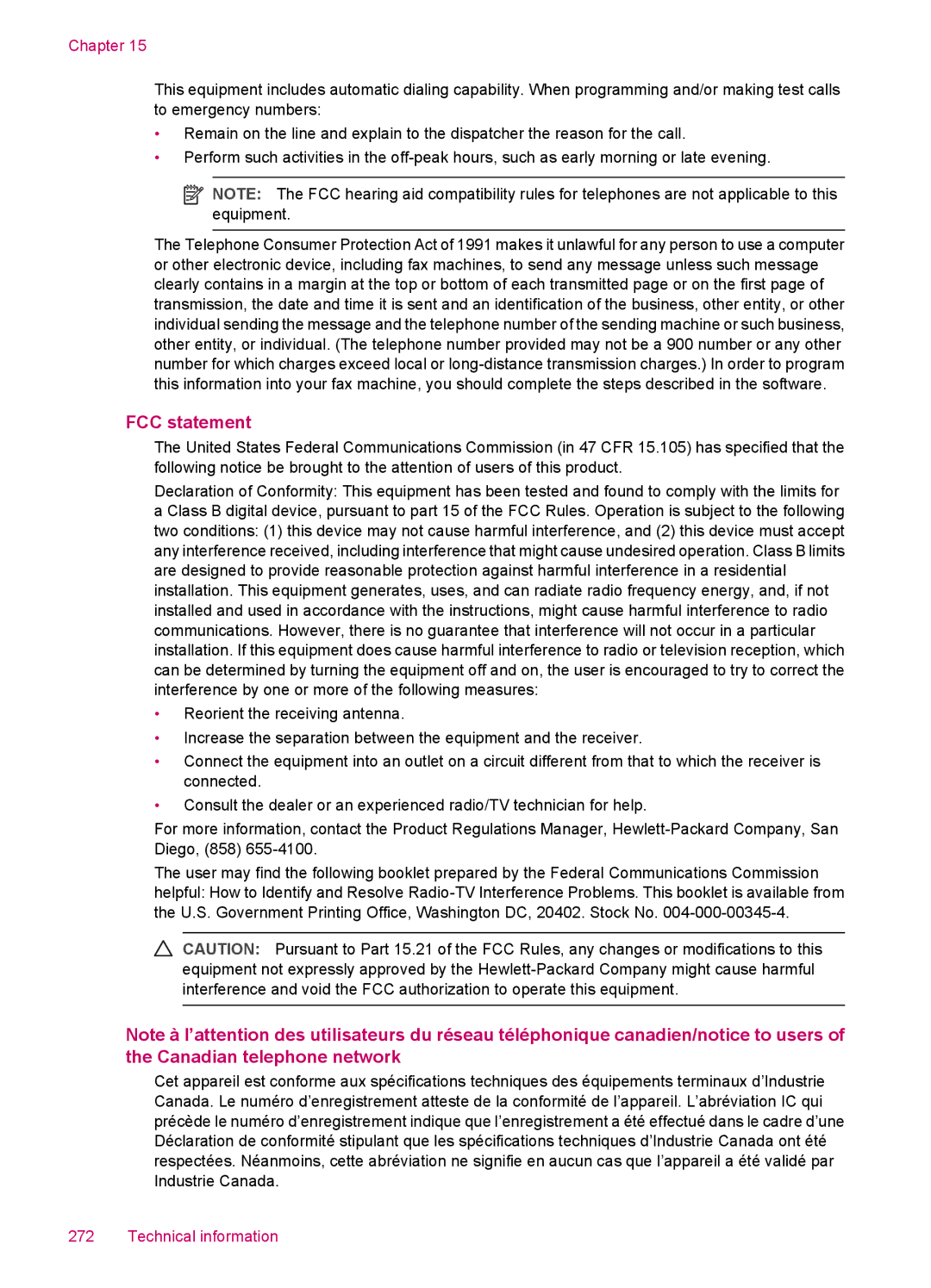 HP J5750, J5788, J5780, J5740 manual FCC statement 