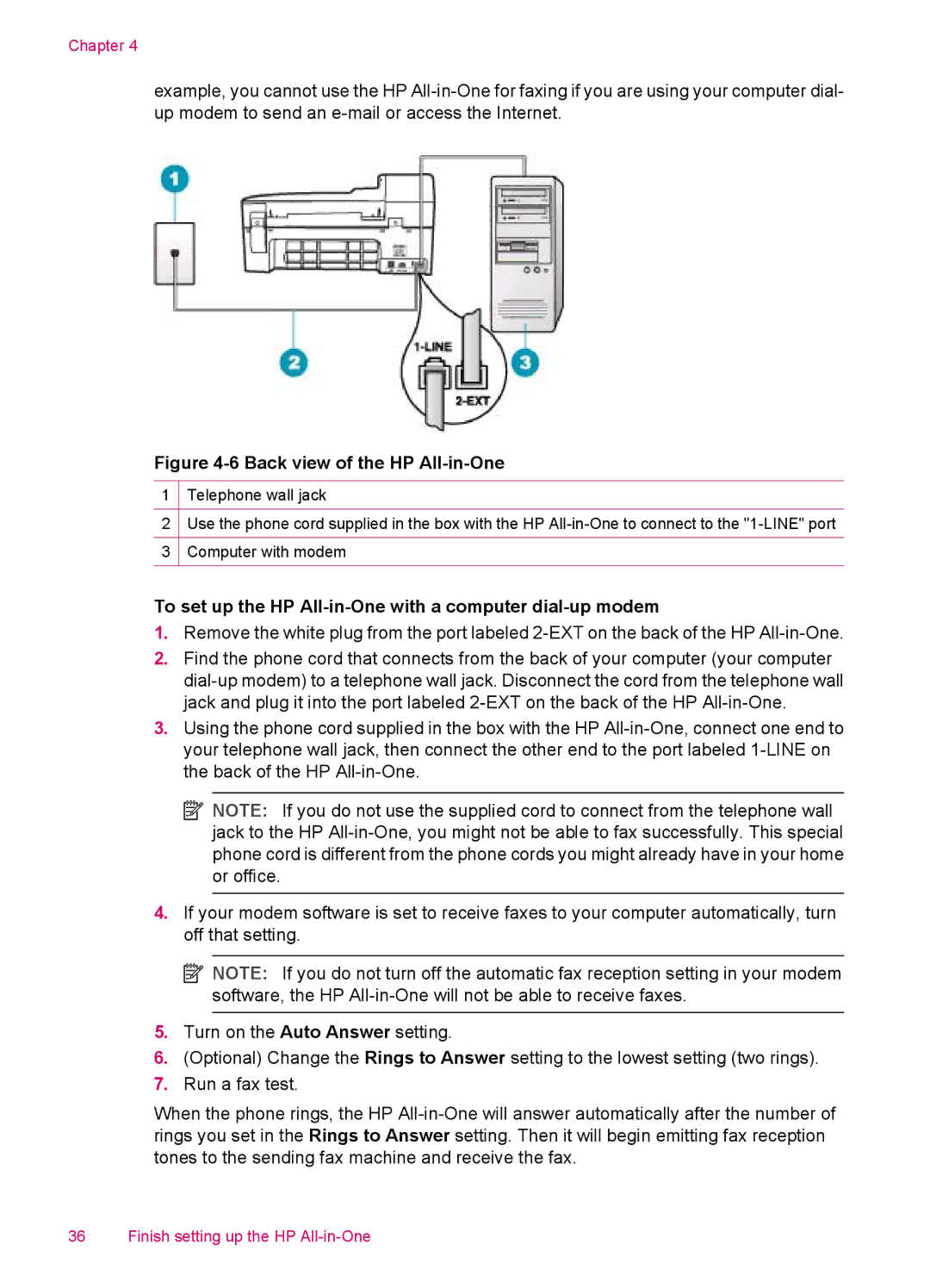 HP J5750, J5788, J5780, J5740 manual To set up the HP All-in-One with a computer dial-up modem 